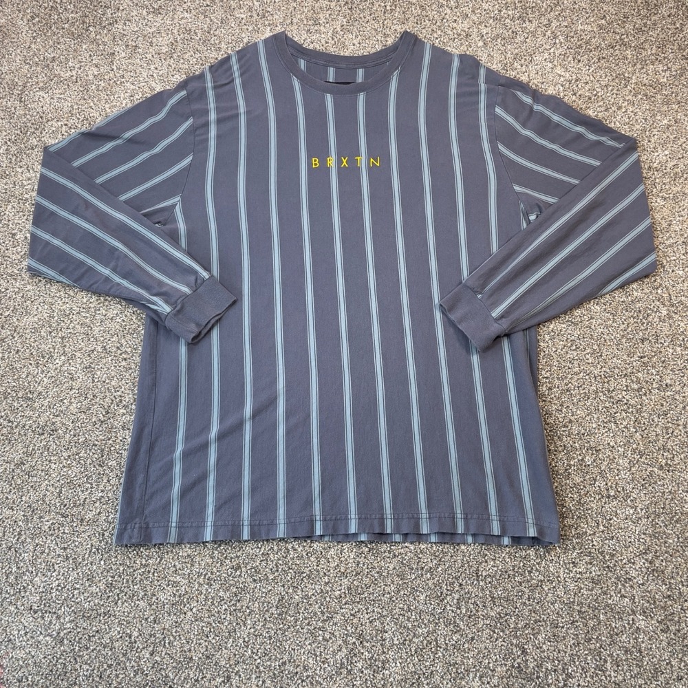 Brixton Mens XXL Long Sleeve Striped T-Shirt Grey Blue Yellow BRXTN Embroidered